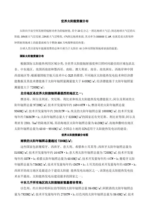 全球太阳辐射资源分布图