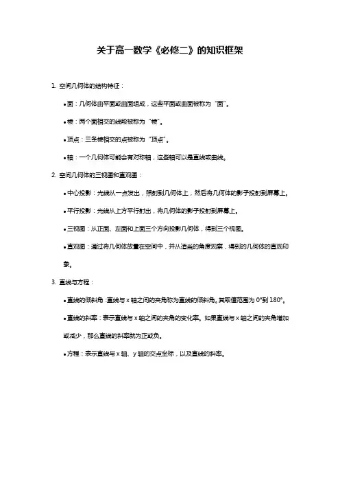 高一数学必修二知识框架