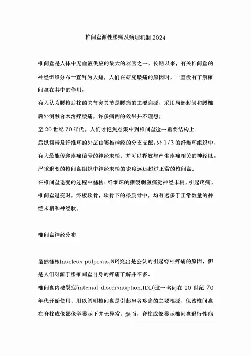 椎间盘源性腰痛及病理机制2024
