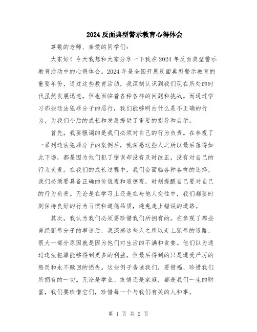 2024反面典型警示教育心得体会