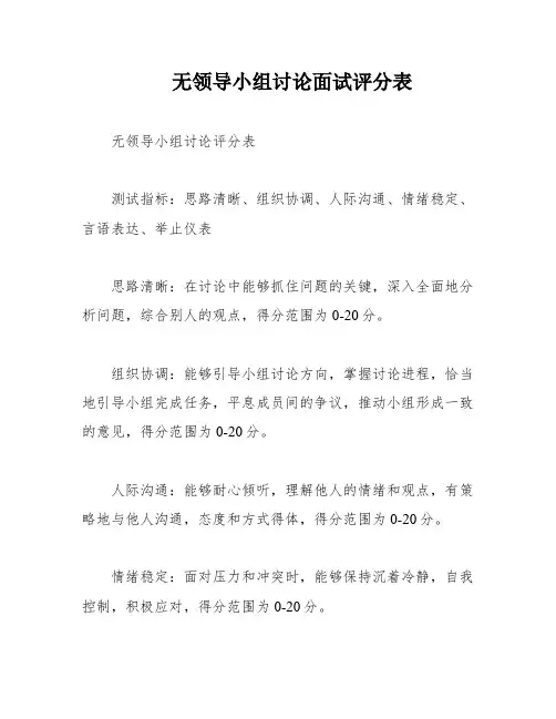 无领导小组讨论面试评分表