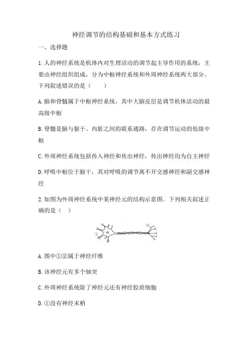 高三生物一轮复习练习神经调节的结构基础和基本方式
