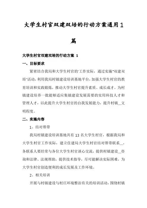 大学生村官双建双培的行动方案通用1篇