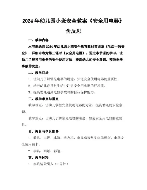 2024年幼儿园小班安全教案《安全用电器》含反思