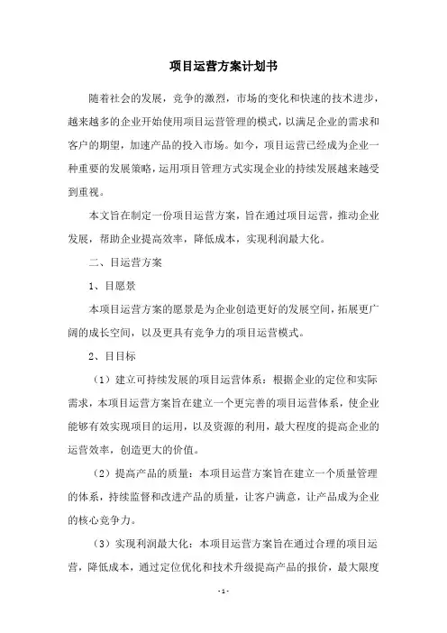 项目运营方案计划书