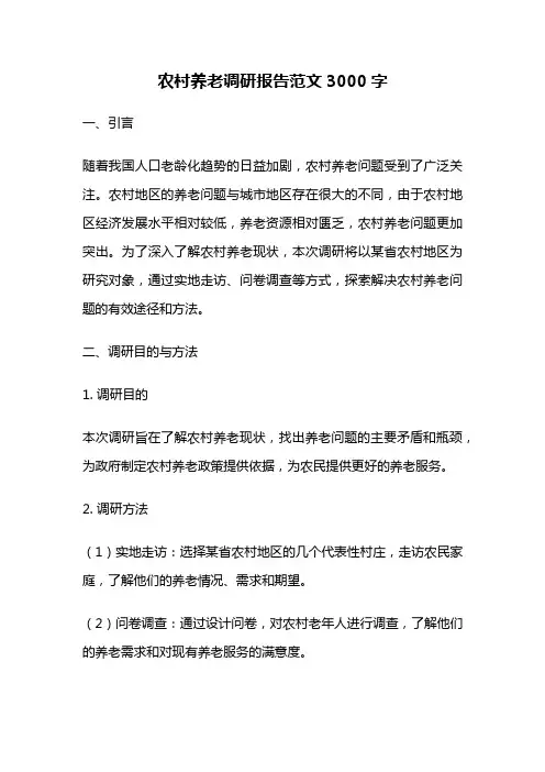 农村养老调研报告范文3000字