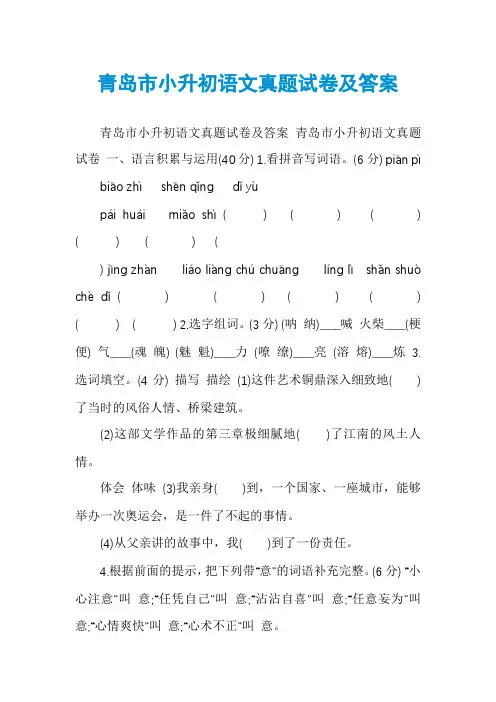青岛市小升初语文真题试卷及答案