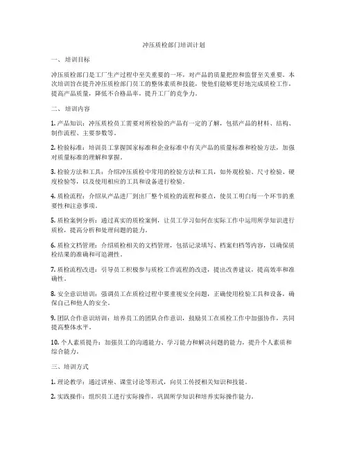 冲压质检部门培训计划