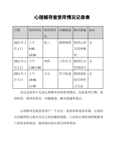 心理辅导室使用情况记录表