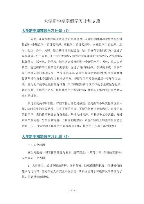 大学新学期寒假学习计划6篇