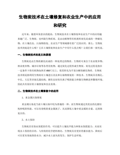生物炭技术在土壤修复和农业生产中的应用和研究