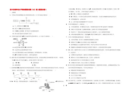 高中生物 学业水平测试模拟试题(14)新人教版必修1