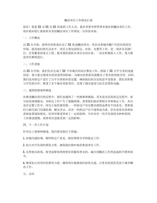 棚改项目工作情况汇报