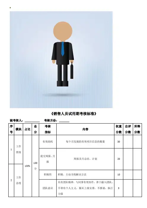 销售试用期绩效考核表