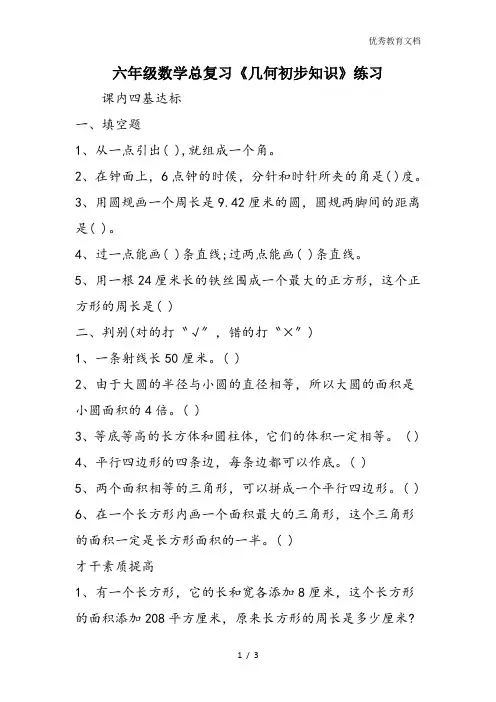 六年级数学总复习《几何初步知识》练习