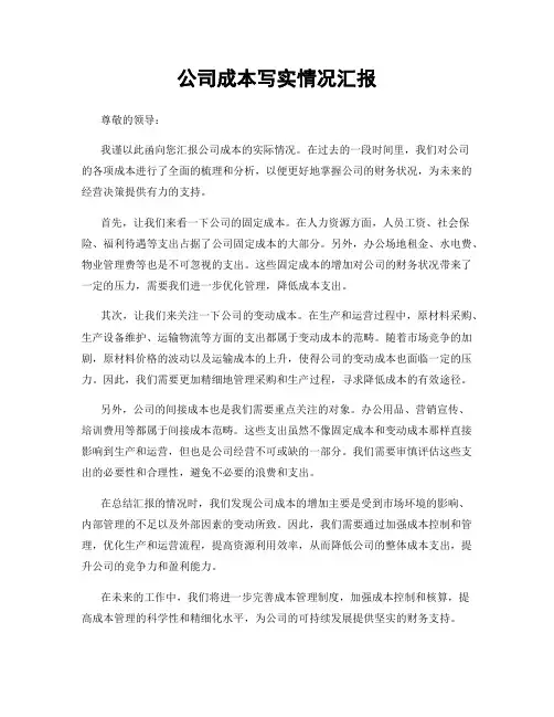 公司成本写实情况汇报