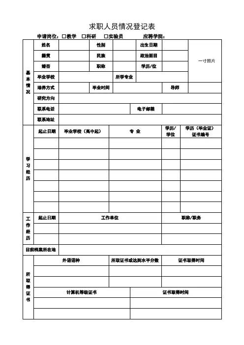求职人员情况登记表