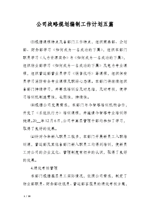 公司战略规划编制工作计划五篇
