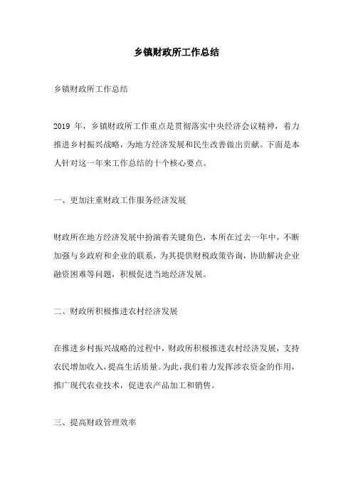 乡镇财政所工作总结