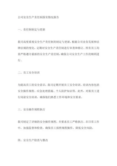 公司安全生产责任制落实情况