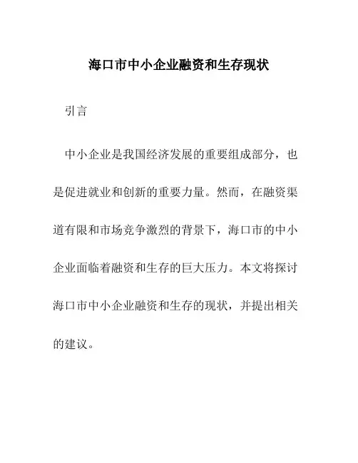 海口市中小企业融资和生存现状