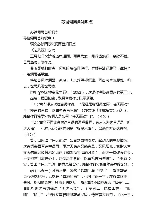 苏轼词两首知识点