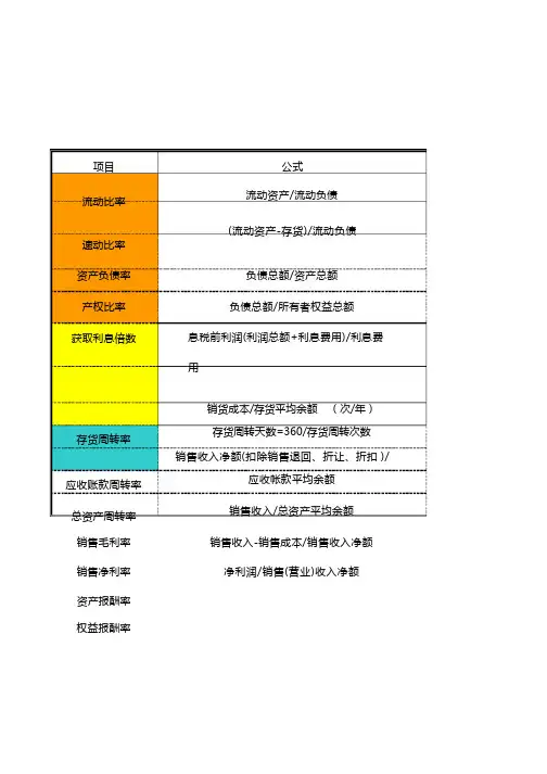 财务分析指标模板