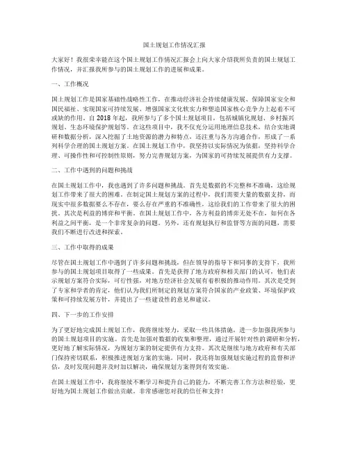 国土规划工作情况汇报