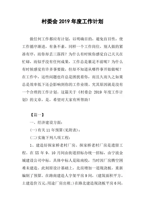 村委会2019年度工作计划