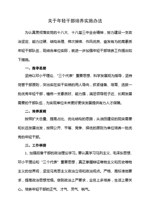 关于年轻干部培养实施办法