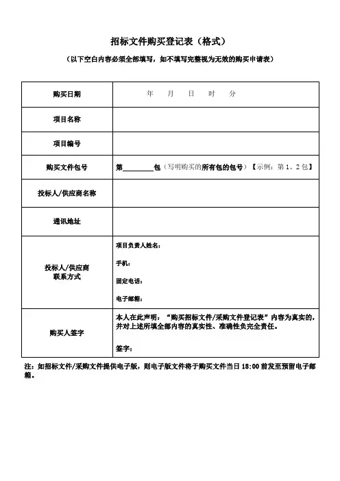 招标文件购买登记表(格式)