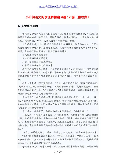 小升初语文阅读理解习题12套附答案