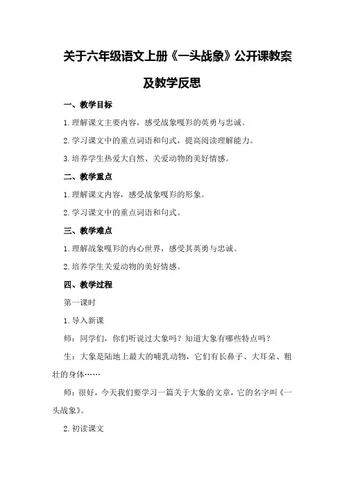 关于六年级语文上册最后一头战象公开课教案和教学反思