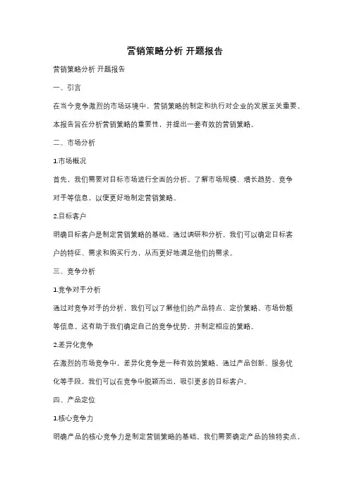 营销策略分析 开题报告