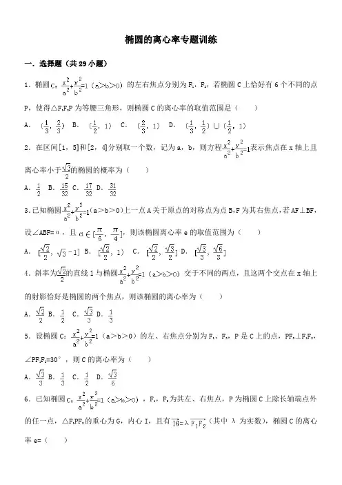 (完整版)椭圆离心率高考练习题