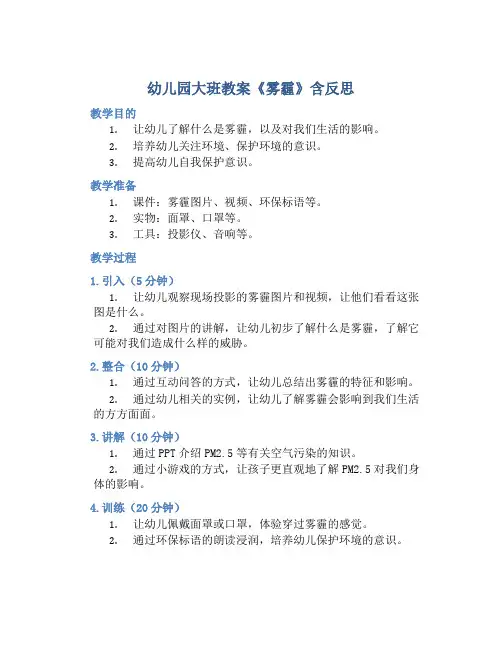 幼儿园大班教案《雾霾》含反思