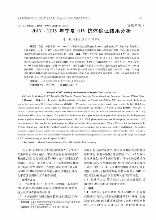 2017-2019年宁夏HIV抗体确证结果分析