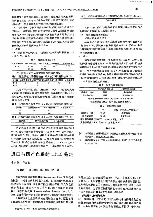 进口与国产血竭的HPLC鉴定