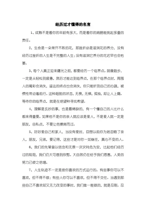 经历过才懂得的名言