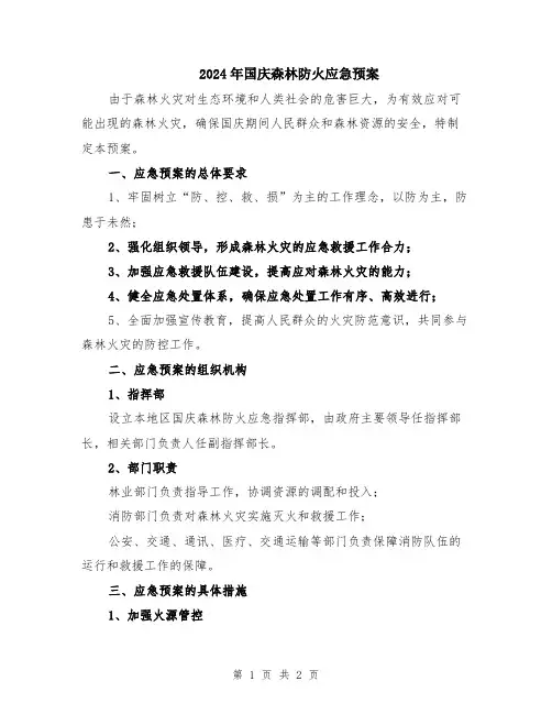 2024年国庆森林防火应急预案