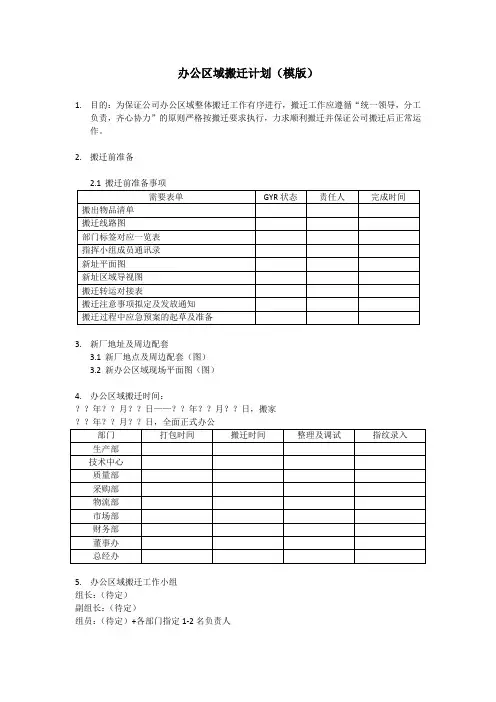 办公区域搬迁计划(模版)