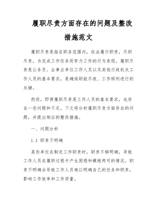 履职尽责方面存在的问题及整改措施范文