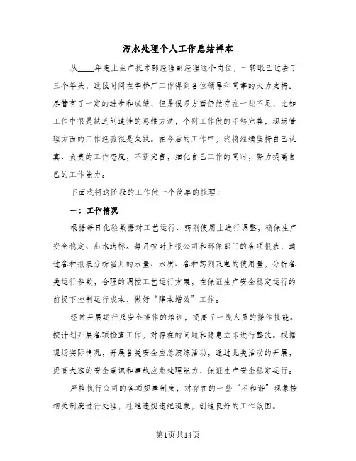 污水处理个人工作总结样本(5篇)