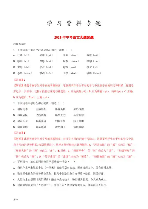 2019年中考语文真题试题(含解析) (3)