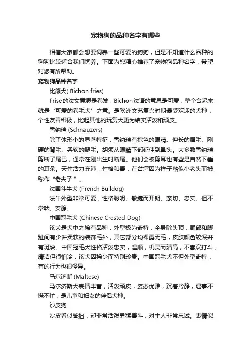 宠物狗的品种名字有哪些
