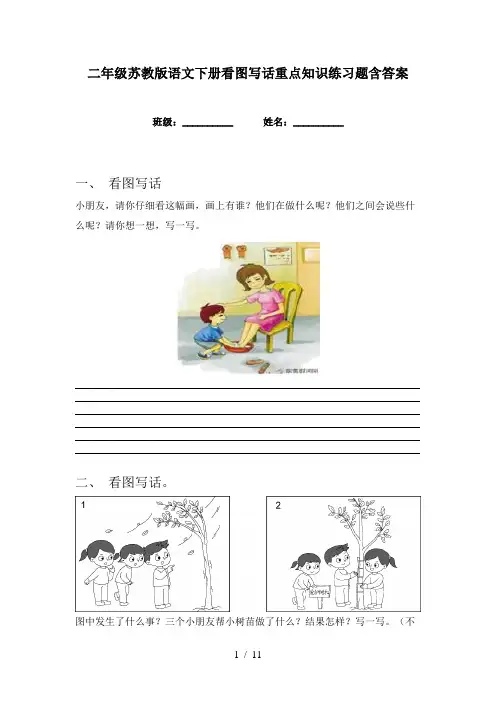 二年级苏教版语文下册看图写话重点知识练习题含答案