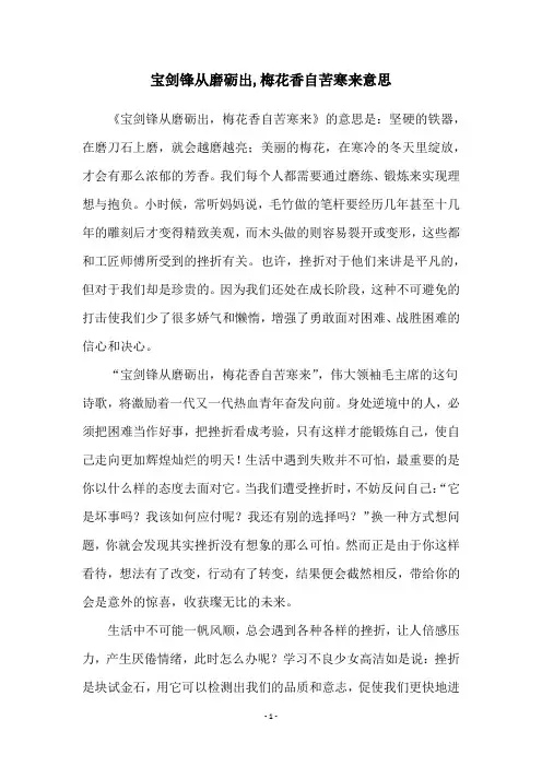 宝剑锋从磨砺出,梅花香自苦寒来意思