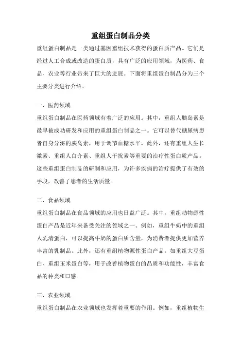 重组蛋白制品分类