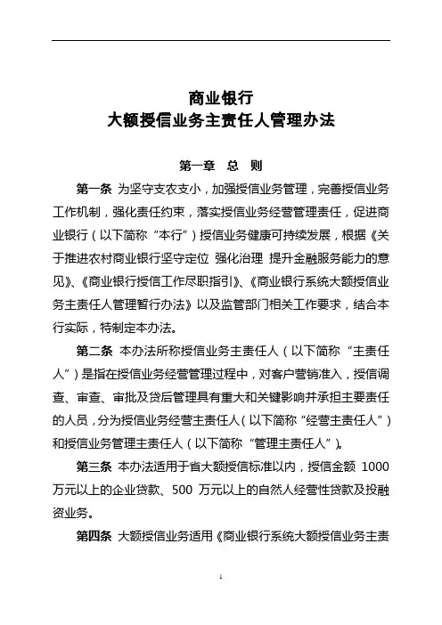 商业银行大额授信业务主责任人管理办法