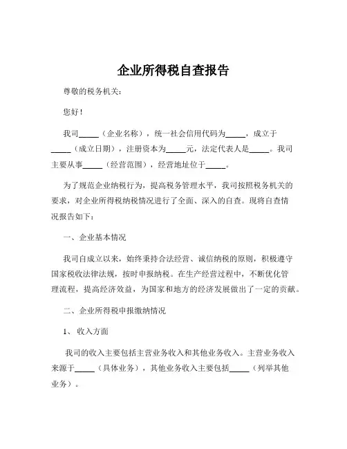 企业所得税自查报告